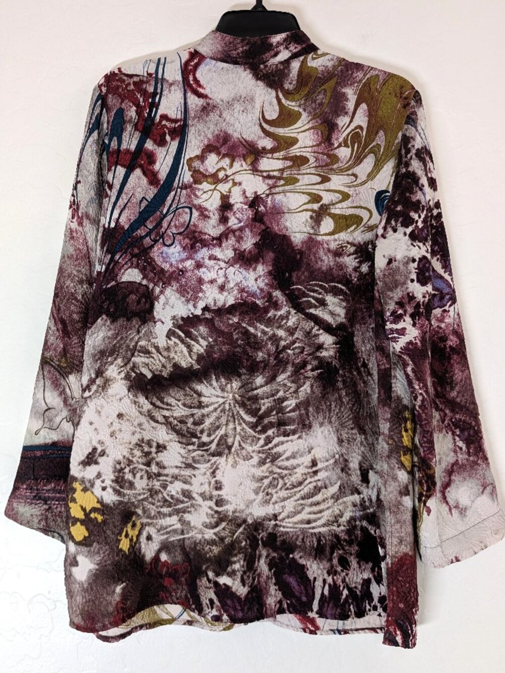 CITRON Blouse L Santa Monica Silk Multicolor Abstract Watercolor Button Front - Picture 3 of 14